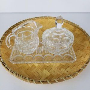 VINTAGE‎ SUGAR CREAMER SET THREE PIECE CRYSTAL GLASS《401》